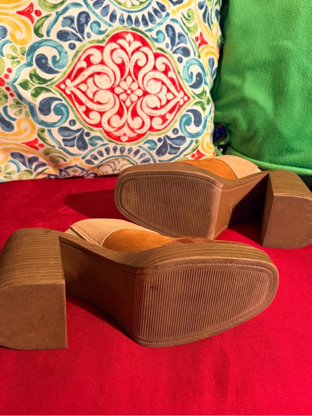 Universal Thread Patchwork Suede Mule Heels in Brown and Tan - Picture 13 of 14